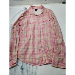 Rue 21 Pink Multicolor Button Up Plaid Shirt Womens Size Large